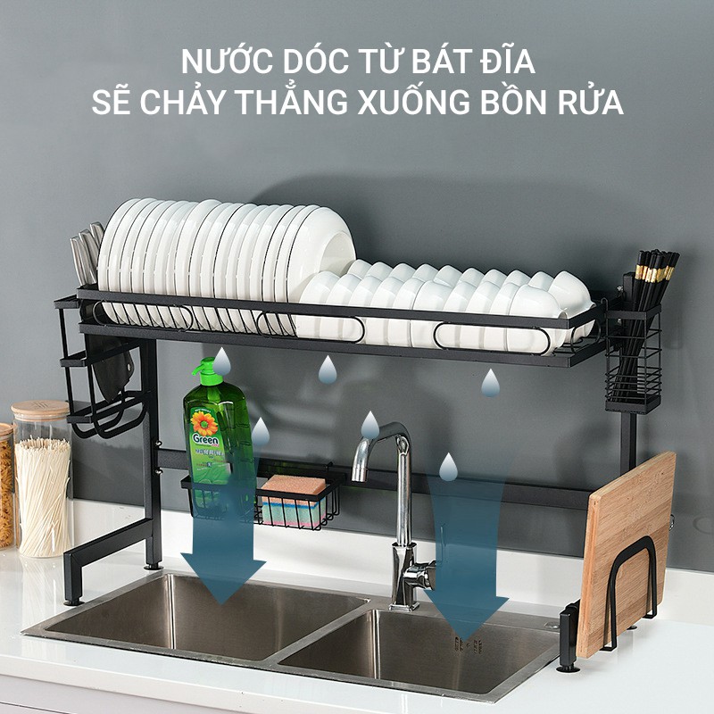 [𝗕𝗔̉𝗢 𝗛𝗔̀𝗡𝗛 𝟮𝟰 𝗧𝗛𝗔́𝗡𝗚] Giá Kệ úp chén đĩa sơn đen tĩnh điện trên bồn rửa bát VANDO | BigBuy360 - bigbuy360.vn