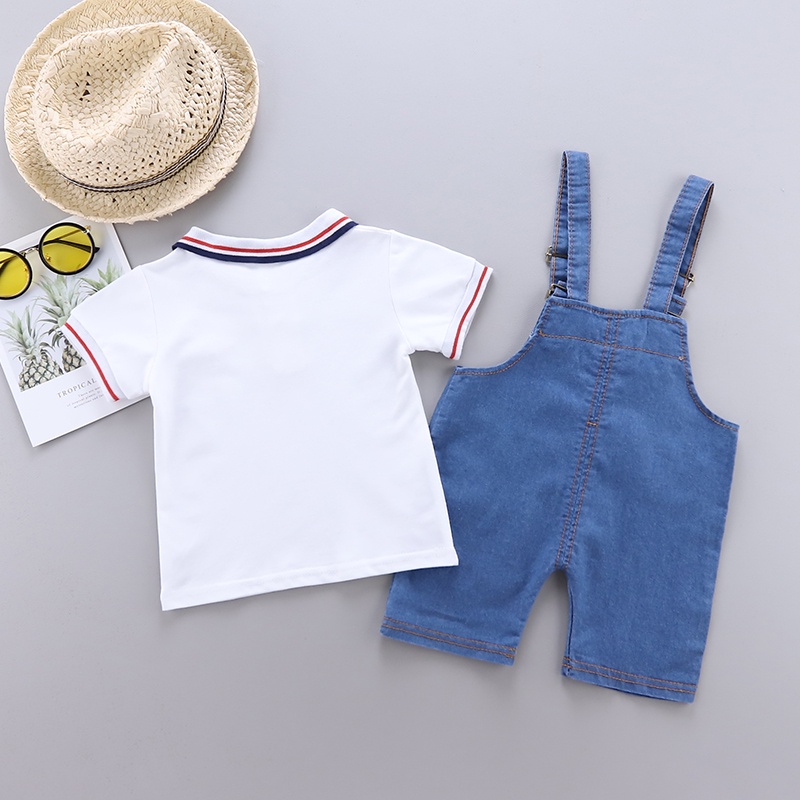 Bộ Đồ Thời Trang 2 Món Áo Sơ Mi Tay Ngắn Phối Quần short denim Thời Trang Cho Bé Trai 0-4 Tuổi