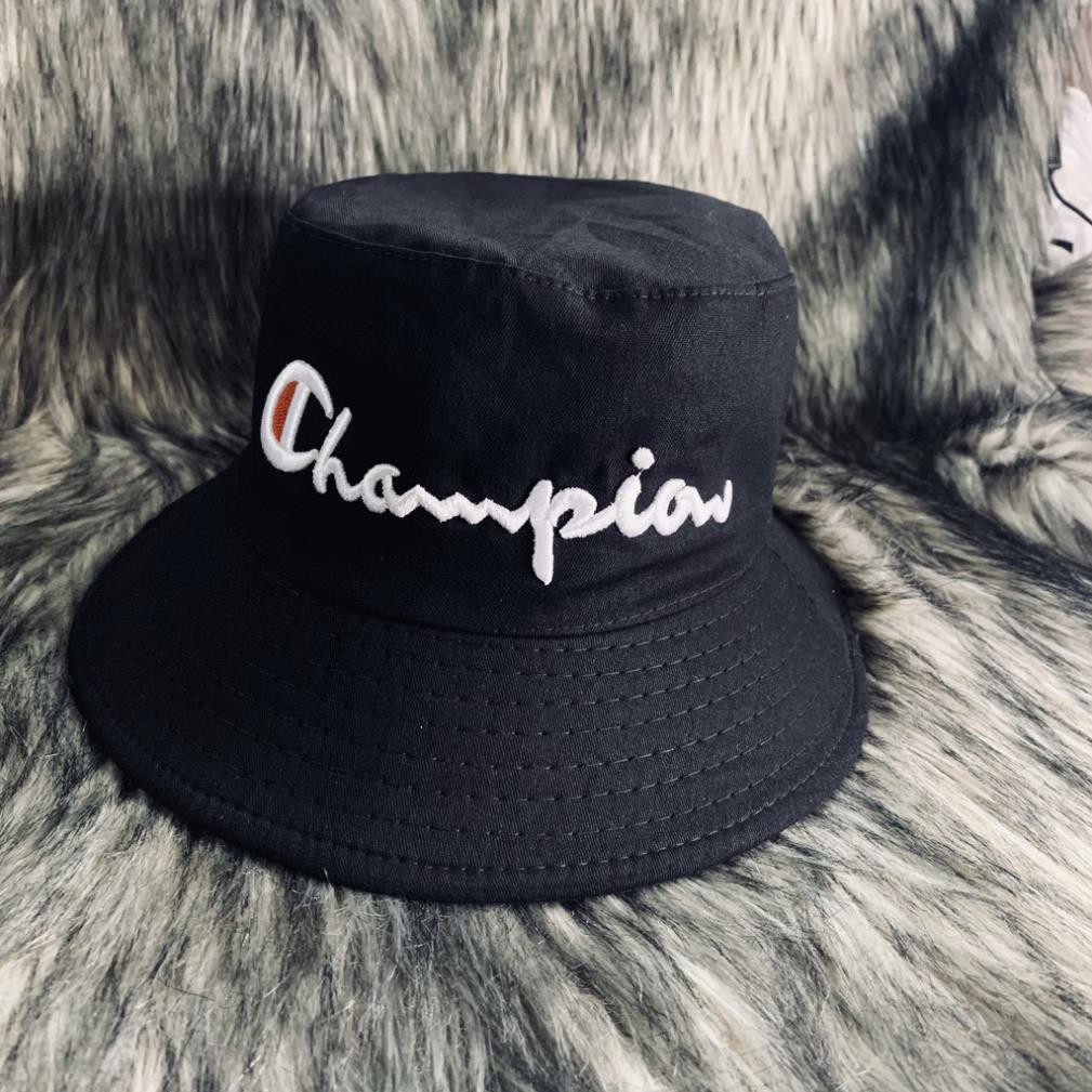 Nón Bucket / Mũ Vành Tròn Tai Bèo Thêu Logo Champion Đen [Ảnh Tự Chụp] Đẹp !