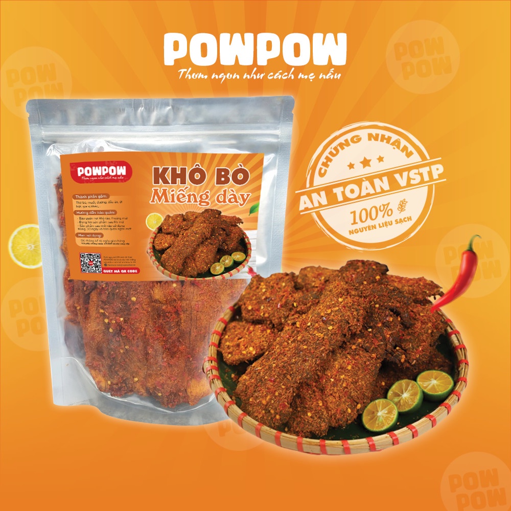 Khô bò miếng dày mềm 200g POWPOW an toàn vệ sinh thực phẩm
