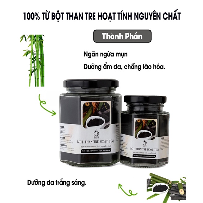 Bột Than Tre hữu cơ SUZIKO nguyên chất 140G | Đắp mặt nạ ngừa mụn, dưỡng da trắng da, chống lão hóa hiệu quả