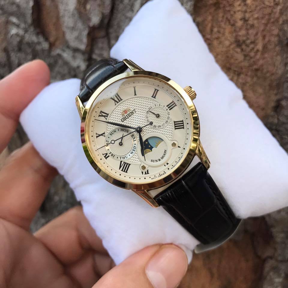 Đồng hồ Nữ Orient Sun and Moon Couple Sun Moon Blue Leather