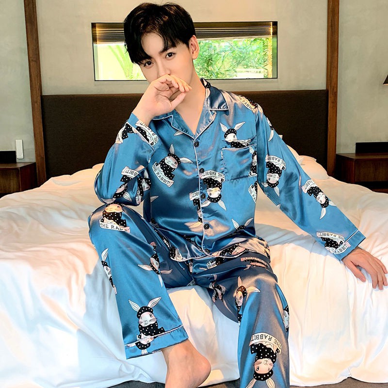 đồ ngủ pyjama nam Spring and Autumn ice silk phần dài tay mỏng cộng với chất béo và size in dễ thương hoạt hình m | BigBuy360 - bigbuy360.vn