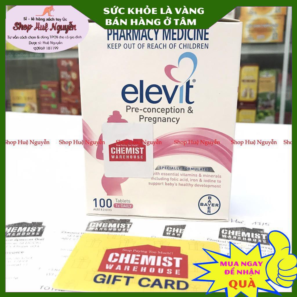 Elevit -Viên uống tổng hợp cho bà bầu hộp 100 viên mẫu mới - tem chemist