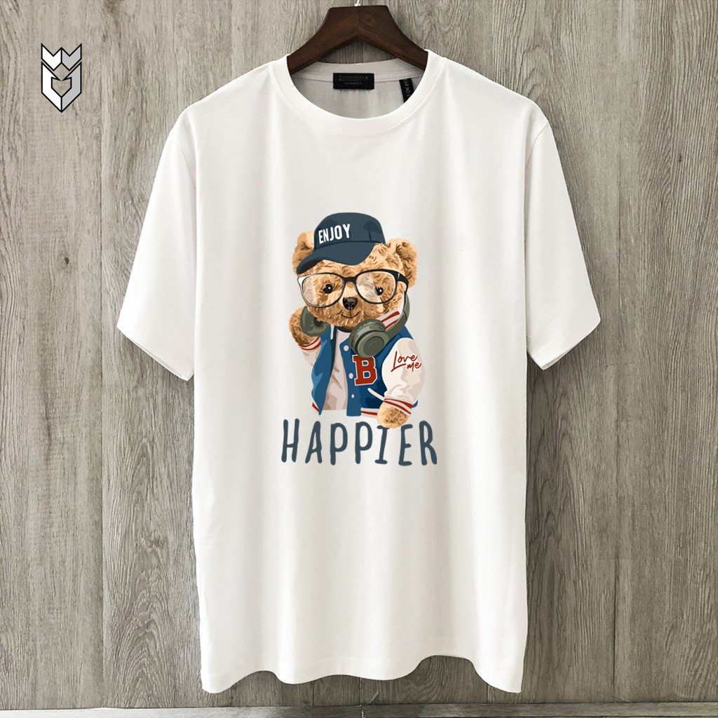 Áo thun unisex tay lỡ gấu Happier, áo phông nam nữ form rộng - GW Shop