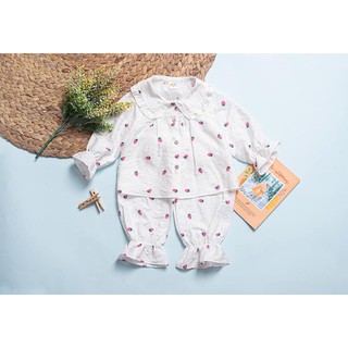 Bộ bé gái chất đũi siêu mát Họa Tiết Dâu Tây 10-23kg