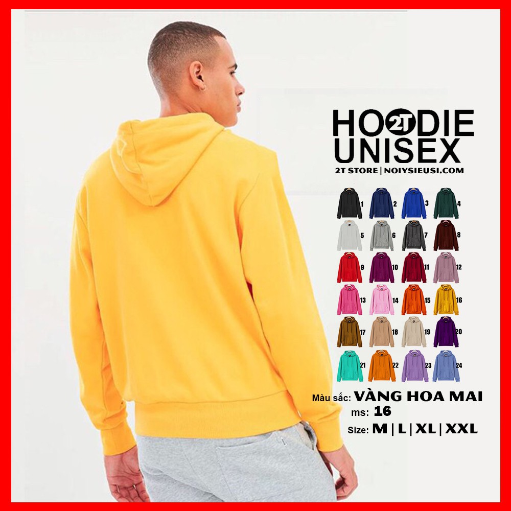 Áo hoodie unisex 2T Store H16 màu vàng hoa Mai - Áo khoác nỉ chui đầu nón 2 lớp dày dặn đẹp chất lượng | BigBuy360 - bigbuy360.vn