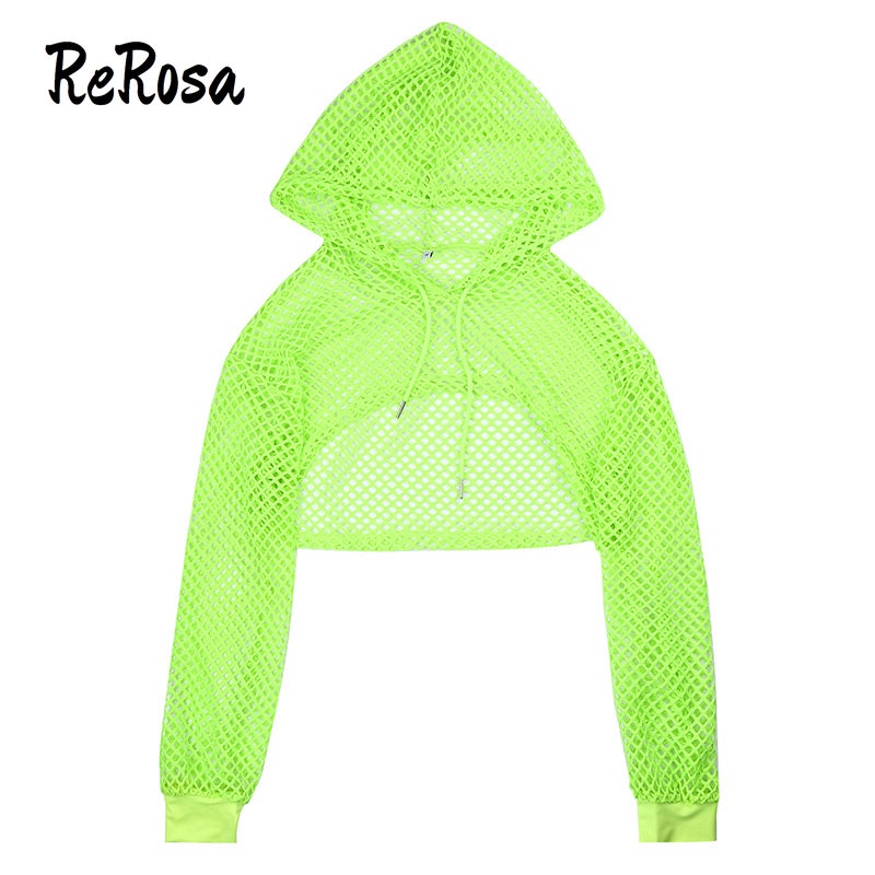 Rerosa Áo Hoodie Phối Lưới Thoáng Khí Thời Trang Cho Nữ