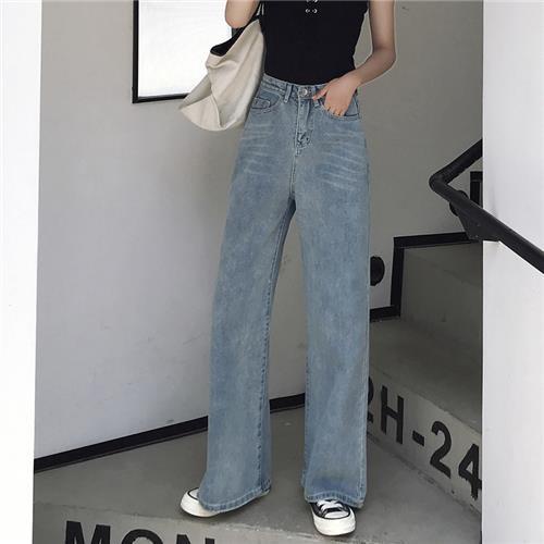 Quần Denim Lưng Cao Ống Rộng Thời Trang Trẻ Trung