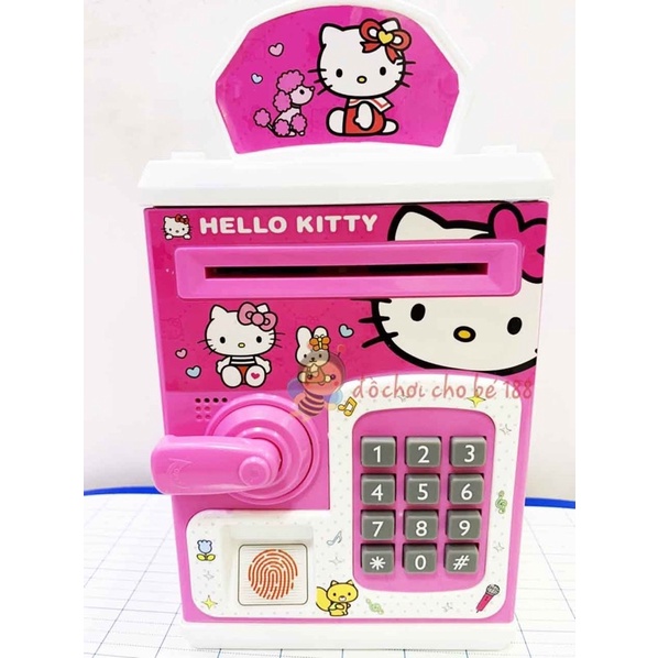 Đồ chơi két sắt mini dùng bằng vân tay cho bé, hình kitty, elsa, avenger, có đèn nhạc và nói tiếng anh