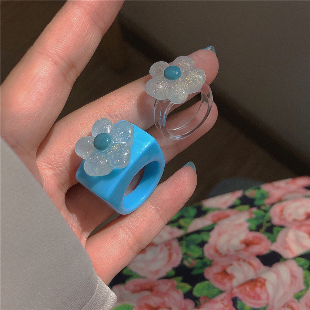 Nhẫn Nhựa Acrylic Hình Vuông / Hoa Nhiều Màu Sắc Phong Cách Hàn Quốc Cổ Điển Thời Trang Cho Nữ