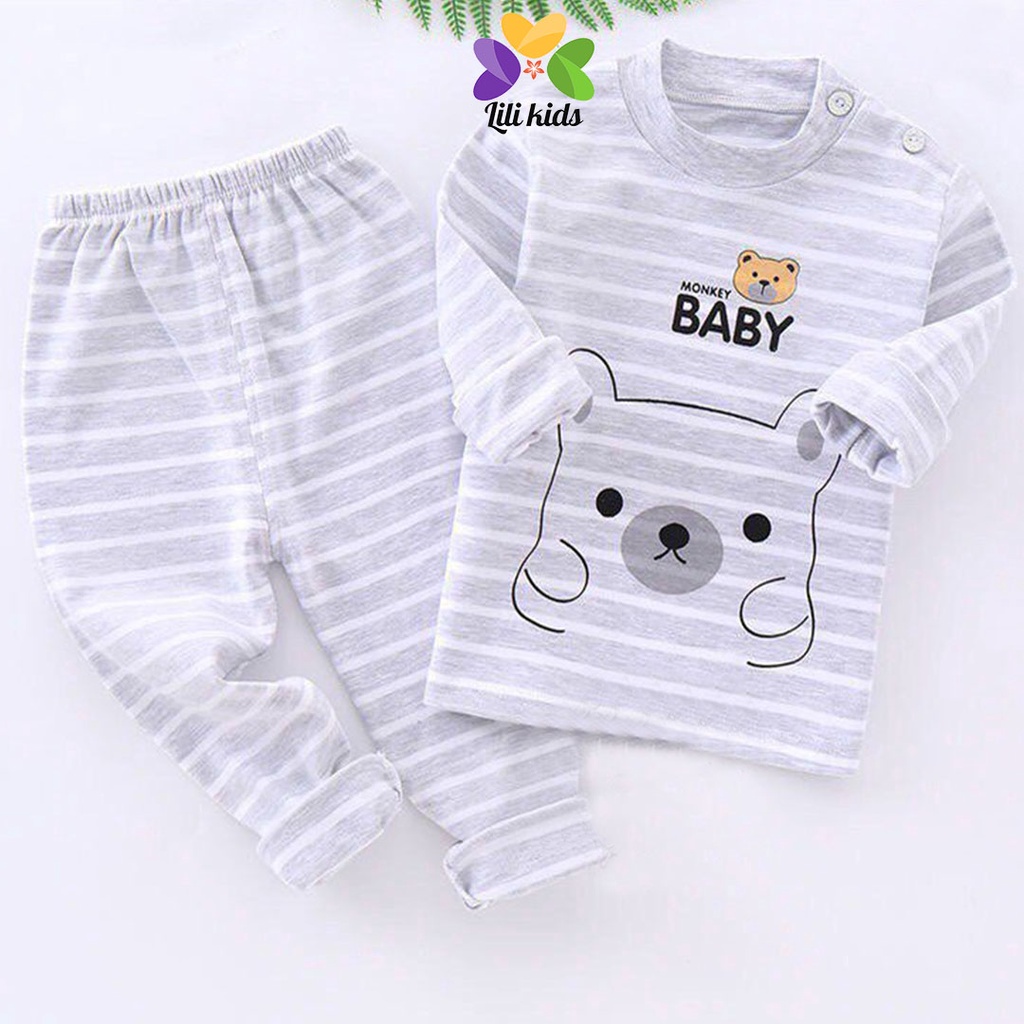 Bộ thu đông cho bé LILI.KIDS in hình gấu chất cotton nỉ mềm và ấm, Bộ dài tay cho bé trai bé gái 1 2 3 4 tuổi BDT09