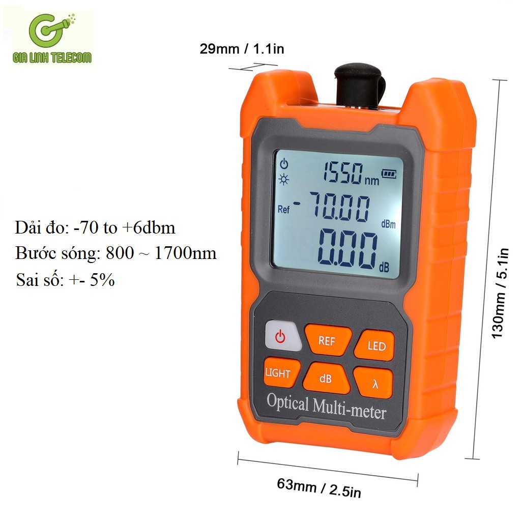 Máy đo công suất quang mini 8 bước sóng kiểm tra cáp quang GPON có đèn LED