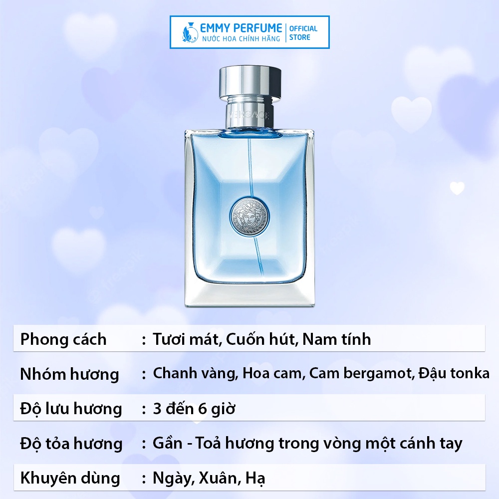 Nước hoa Nam Versace Pour Homme EDT thơm lưu hương lâu - Chính hãng - Nam tính, Quyến rũ, Nổi bật EmmyPer