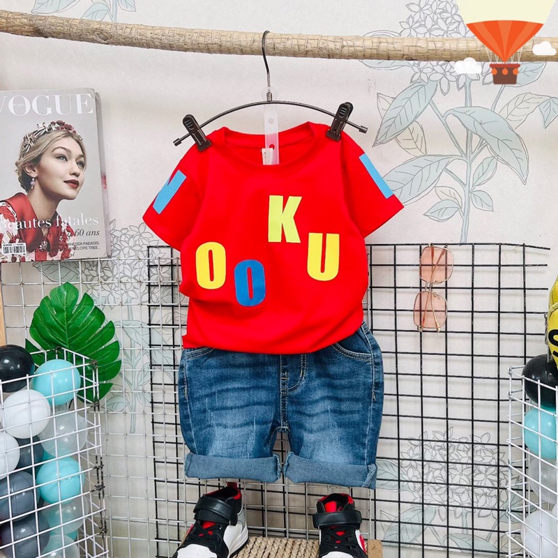 Đồ bộ bé trai  bộ jean bé trai chữ astro world cho bé từ 10 đến 60kg