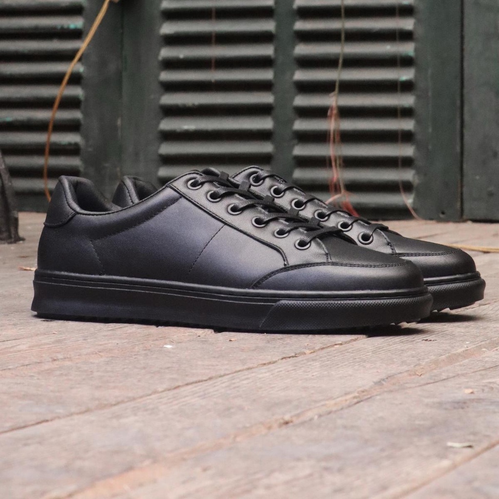 Giày da thể thao nam, giày sneaker da bò màu đen LC2101 Đen, Lucas Shoes, bảo hành 1 năm (LC2101 Đen)