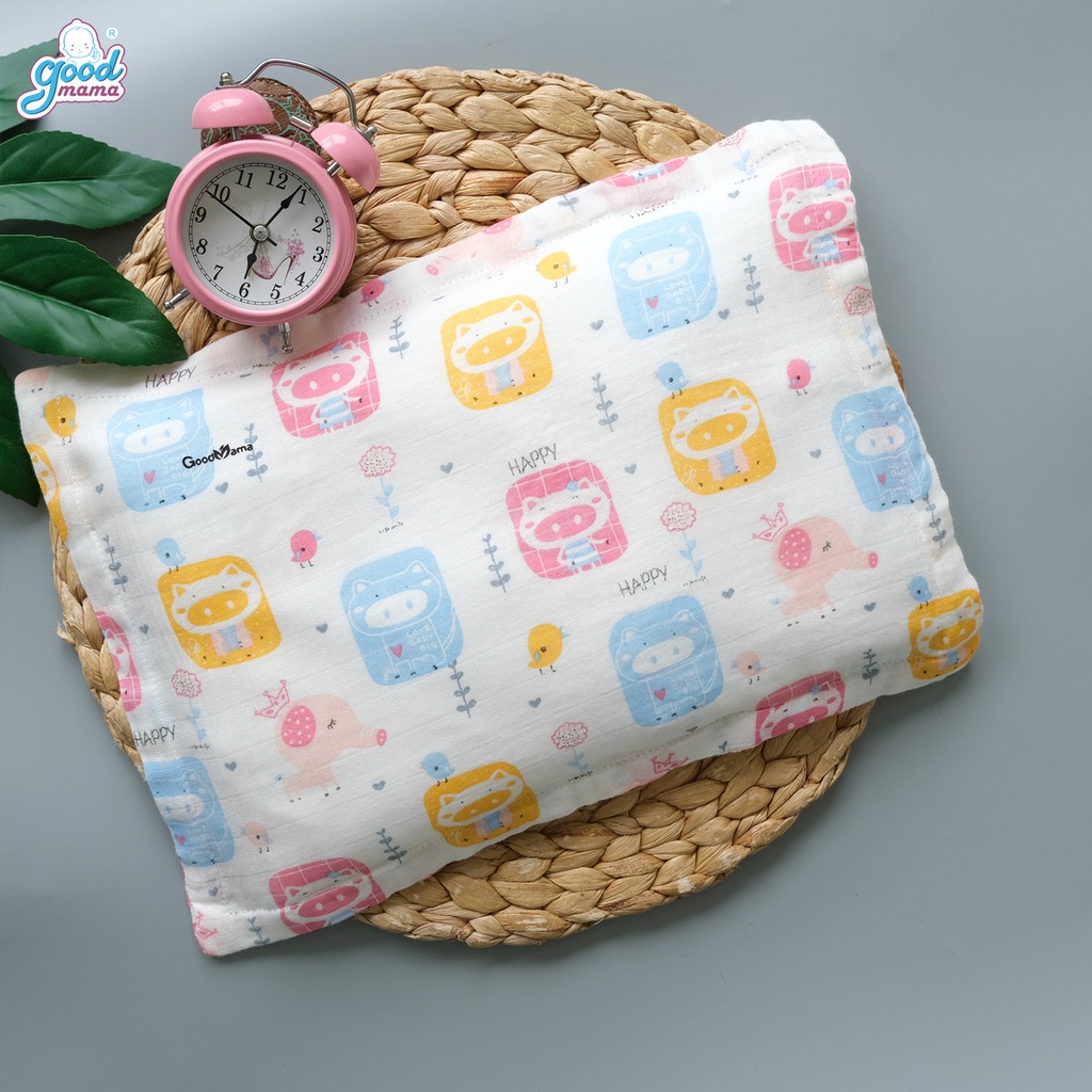 [Mã LTBAUAB6 giảm 7% đơn 99K] Gối Bông Sơ Sinh Cho Bé Goodmama vỏ xô sợi tre, bông microfiber kháng khuẩn tự nhiên