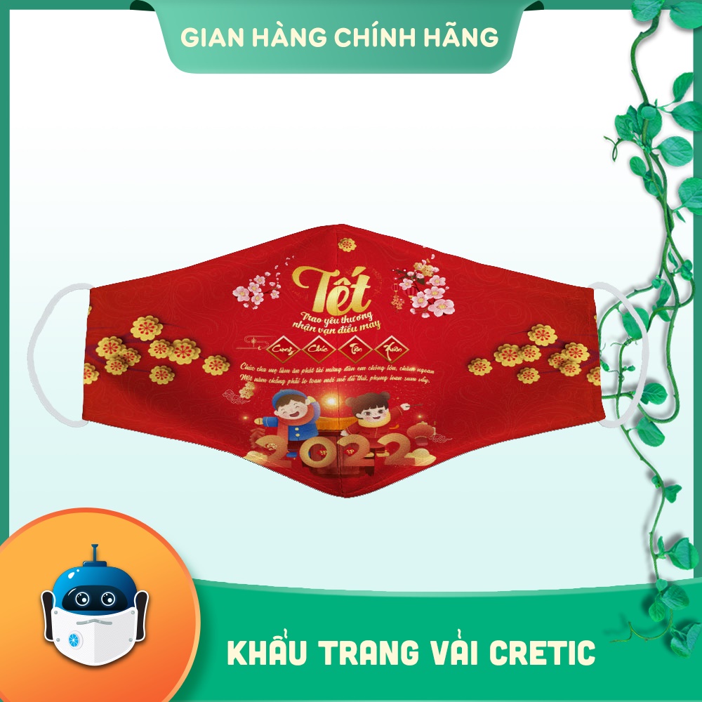 Khẩu Trang Quai Mềm Hòa Bình Hình Hổ Vàng CRETIC Vải Cotton 100%, Kháng Khuẩn, Có Thể Giặt Và Tái Sử Dụng Dành cho Nam N