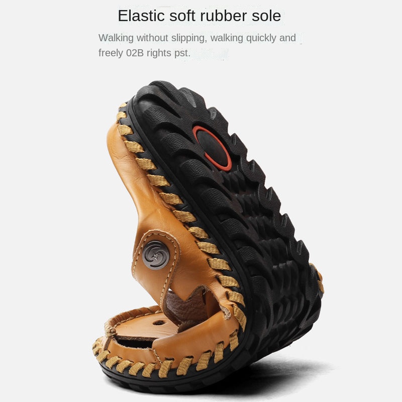 Xăng đan Da Thật Đế Mềm Đục Lỗ Thoáng Khí Đa Năng Cho Nam