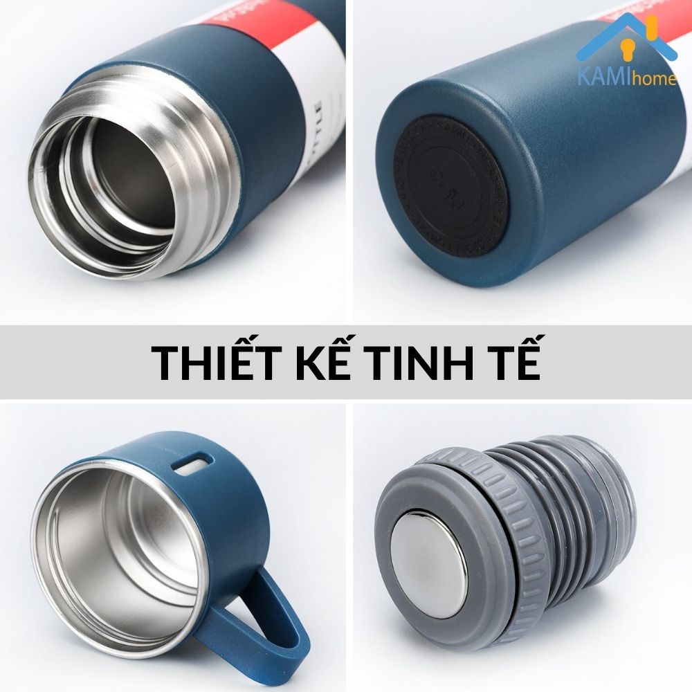 Bình nước giữ nhiệt inox nắp có quai Kèm 2 Cốc-Đóng hộp quà tặng cao cấp-cỡ 500ml mã 22050