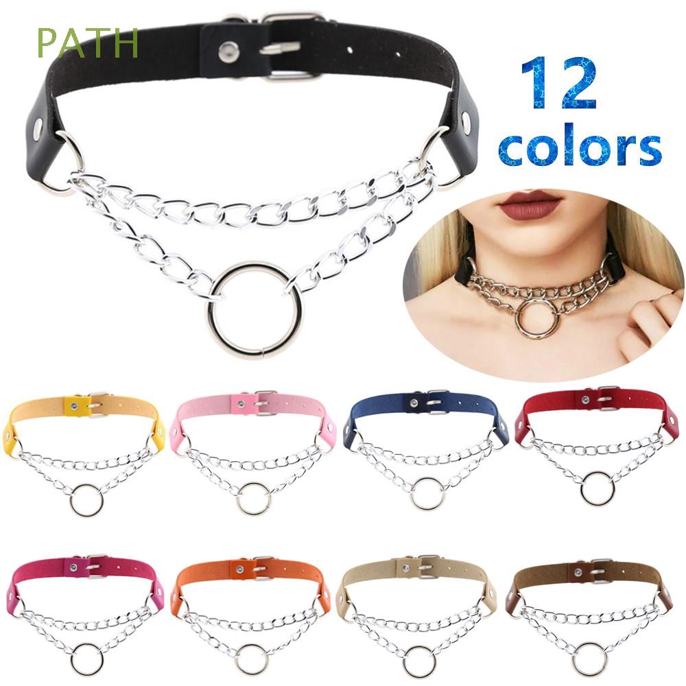 Vòng cổ choker dây xích dài phong cách Gothic cho nam và nữ