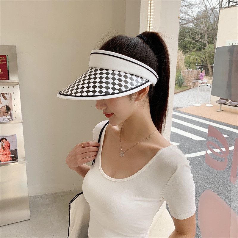 Mũ Cói Nữa Đầu Sọc Caro Thời Trang Cho Nữ