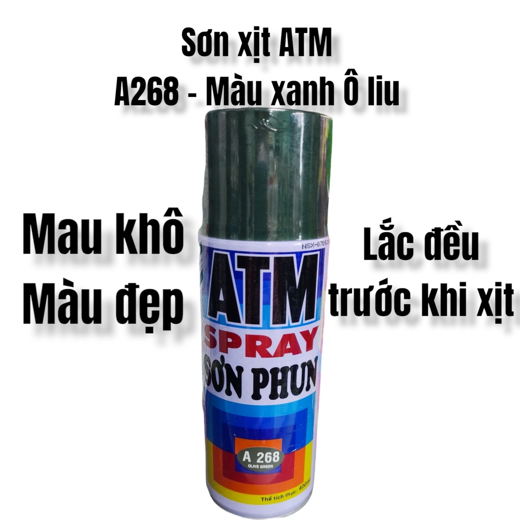 Sơn xịt ATM - A268 xanh Ô liu - A281 xanh rêu -  A225 xanh lá thẫm - A217 xanh trái táo - A223 xanh ngọc