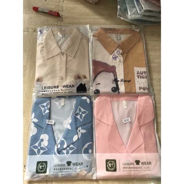 Váy ngủ sơ mi tay lỡ thủy thủ Hồng K006 lụa satin cao cấp quảng châu.