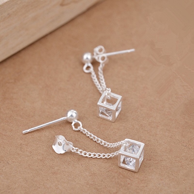 Bông tai bạc ta cá tính hình khối lập phương Xưởng Bạc Phương Cảnh