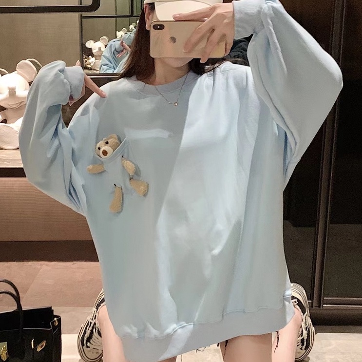 Áo Sweater Tay Dài Dáng Rộng Hoạ Tiết Hoa Ngọt Ngào Xinh Xắn