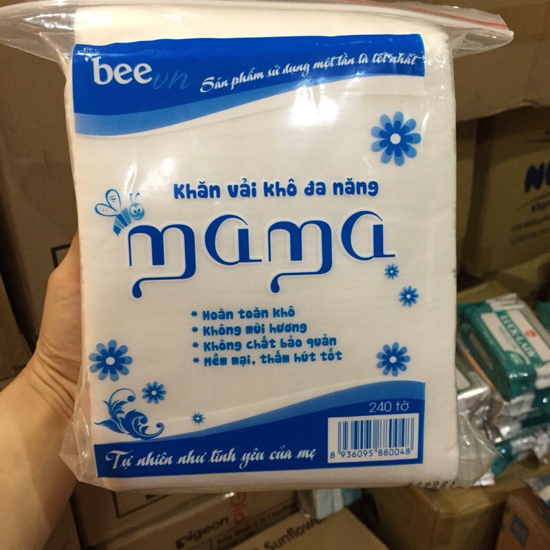 Khăn Vải Khô Đa Năng MAMA 240 Tờ ( CHÍNH HÃNG CÔNG TY BEE BEE VIỆT NAM)