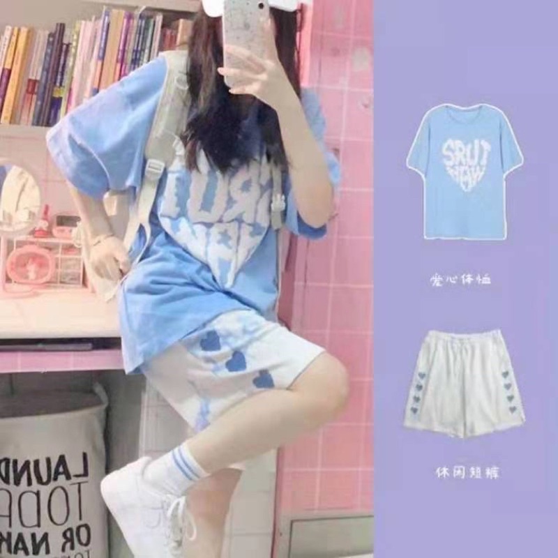 Bộ đồ áo thun nữ JURS HAM dáng unisex kèm quần short đùi sét đồ mặc thể thao năng động from rộng