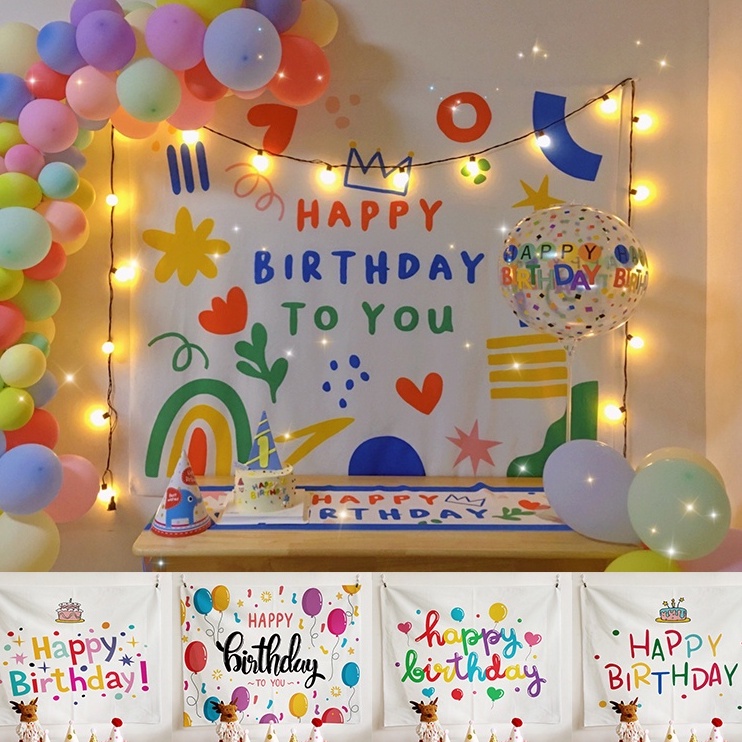 Tranh vải treo tường HAPPY BIRTHDAY 130x150cm trang trí sinh nhật thảm vải decor tiệc sinh nhat