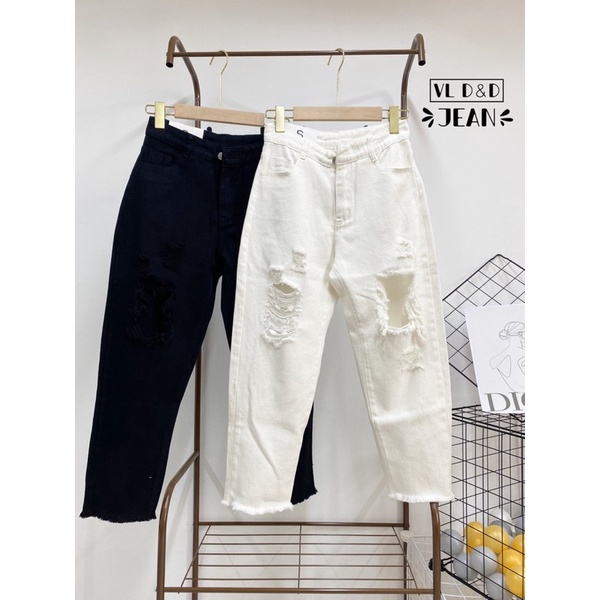 ▶️ Quần bò baggy rách 2 màu trắng, đen siêu đẹp. Size S M L