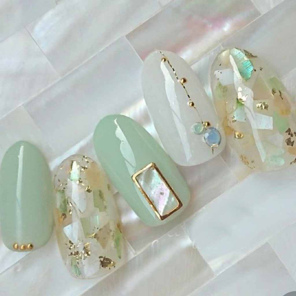 Xà cừ nail trang trí móng tay - xà cừ cắt sẵn mỗi hũ 10 miếng đắp ẩn gel phong cách Hàn Nhật (lẻ hũ)