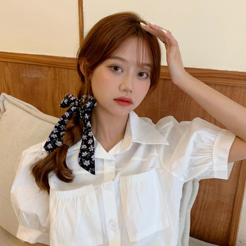 Scrunchies Cột Tóc Buộc Tóc Nơ LIN Họa Tiết Hoa Ngọt Ngào