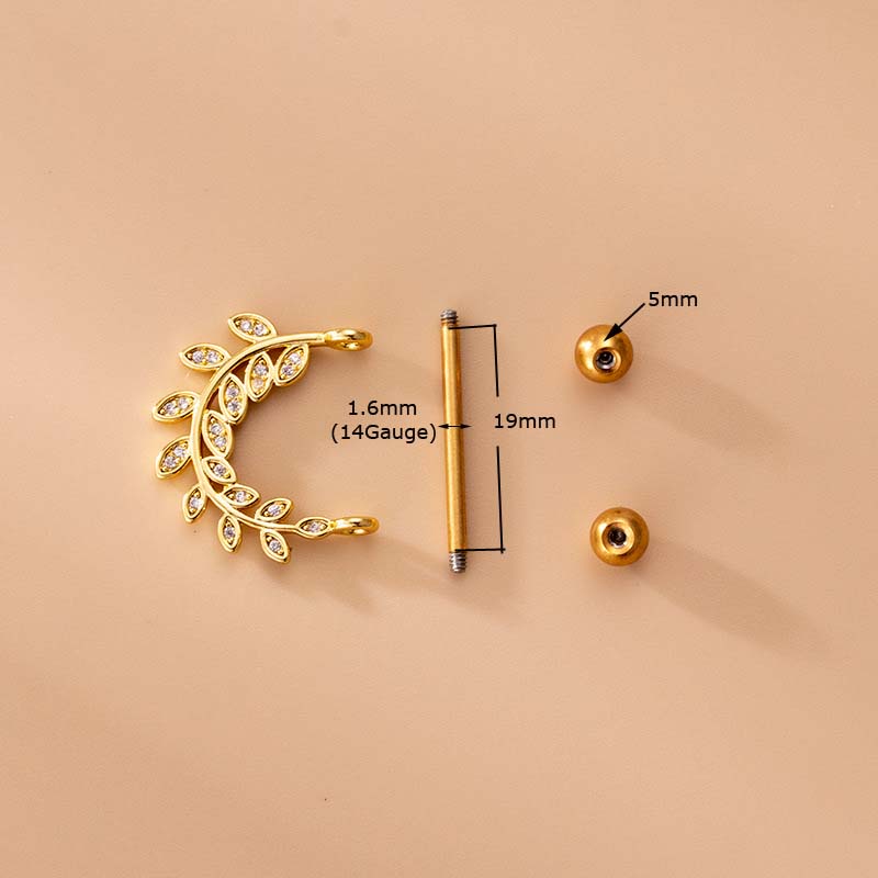 1 Khuyên Nhũ Hoa Bằng Thép Không Gỉ Đính Đá Zircon 14Gauge