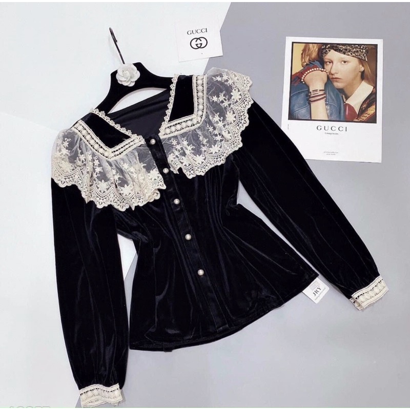 Áo Nhung cổ bèo ren