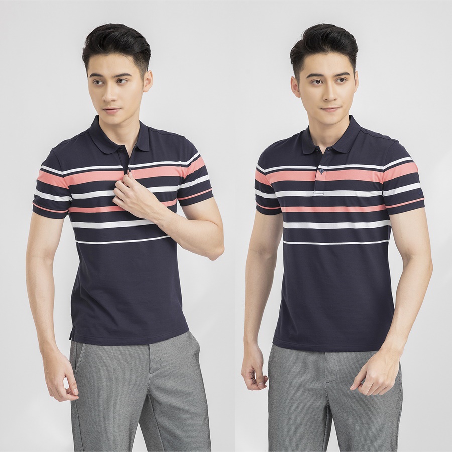 Áo thun polo nam Aristino APS001S1 phông ngắn tay cổ bẻ dáng slim fit ôm nhẹ màu trắng kẻ xanh cổ vịt vải cotton cao cấp