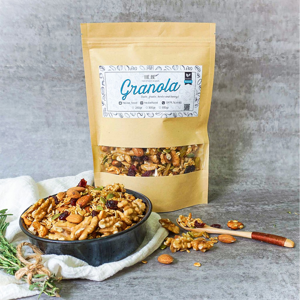 Combo 250g Granola + 250g Biscotti 3 Vị Ăn Kiêng Không Đường by HeBe