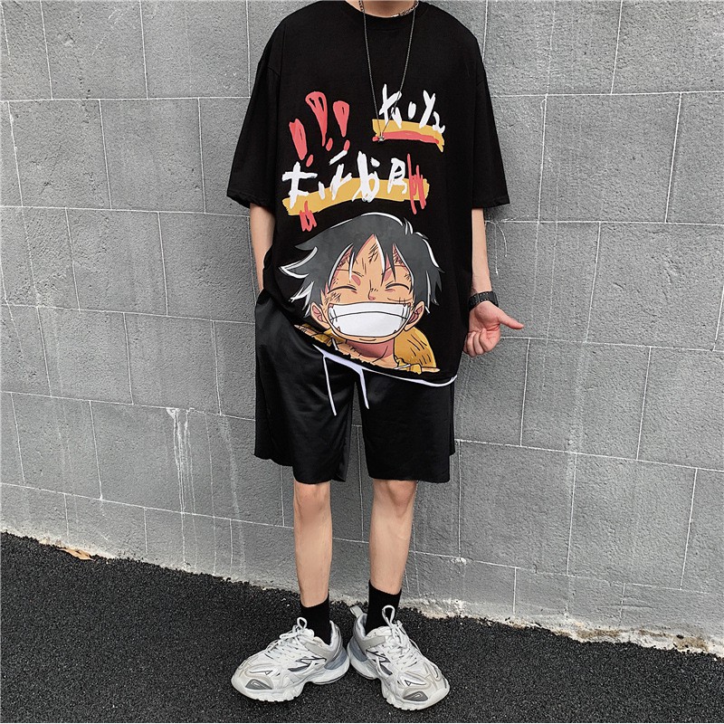 Áo thun tay ngắn dáng rộng in hoạt hình One piece phong cách Hàn Quốc thời trang dành cho nam size s-8xl