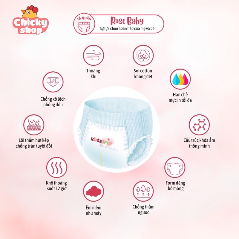 Bỉm quần Rose Baby size XL 26 miếng (12-17kg)