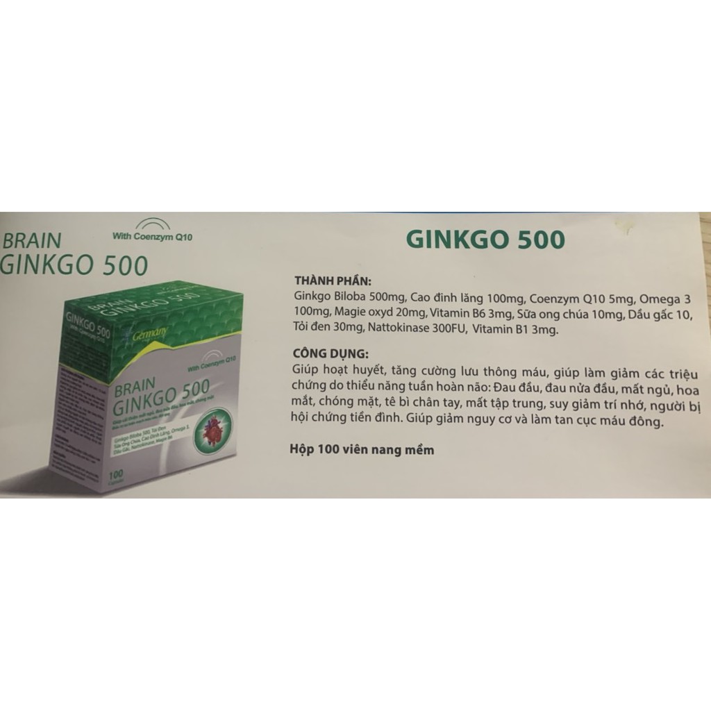 BRAIN GINKGO 500 bổ xung dưỡng chất cho não .