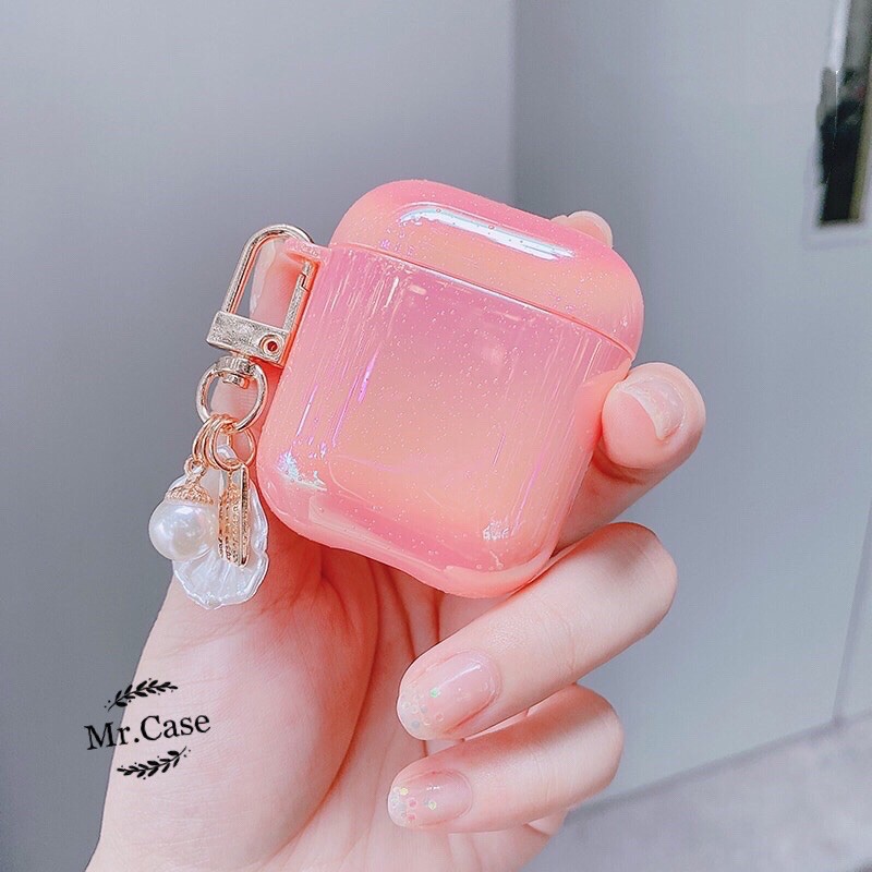 Vỏ bọc bảo vệ màu ánh ngọc trai màu hồng cho hộp sạc tai nghe Airpods 1 / 2 Pro - Mr.Case Airpods