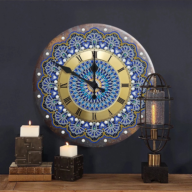 Mandala Diamond Painting Clock Metal Tin Signs DIY Pub Signboard C