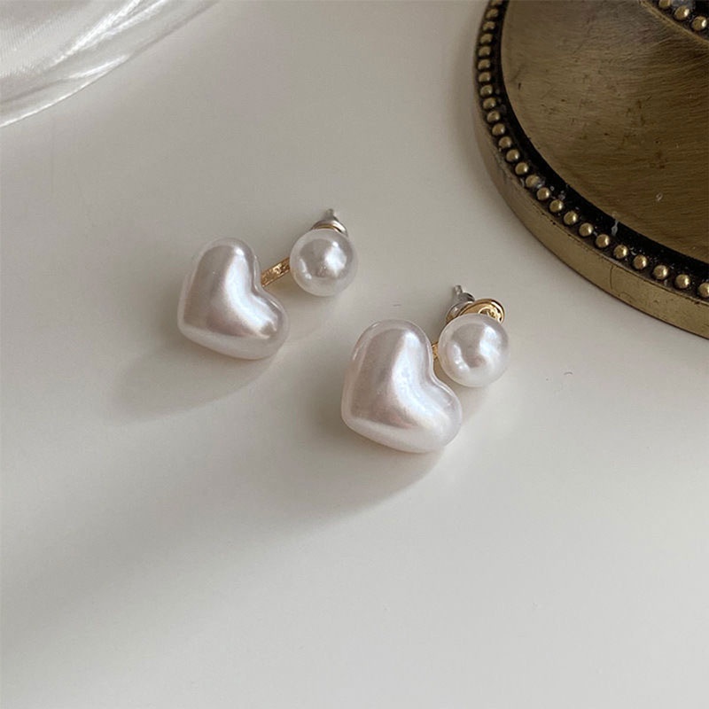 Bông Tai Mạ Bạc Hình Trái Tim Đính Ngọc Trai Giả Thời Trang Cho Nữ