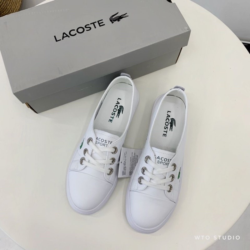 Giày lười lacostte trắng cá sấu fullbox