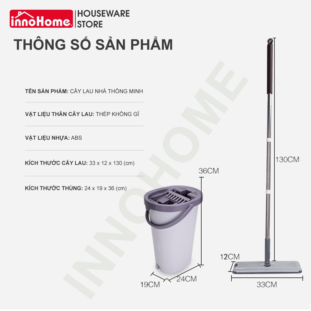 Cây Lau Nhà, Bộ Lau Nhà Thông Minh Tự Vắt 360 Độ INNOHOME, Mã INHMOP1