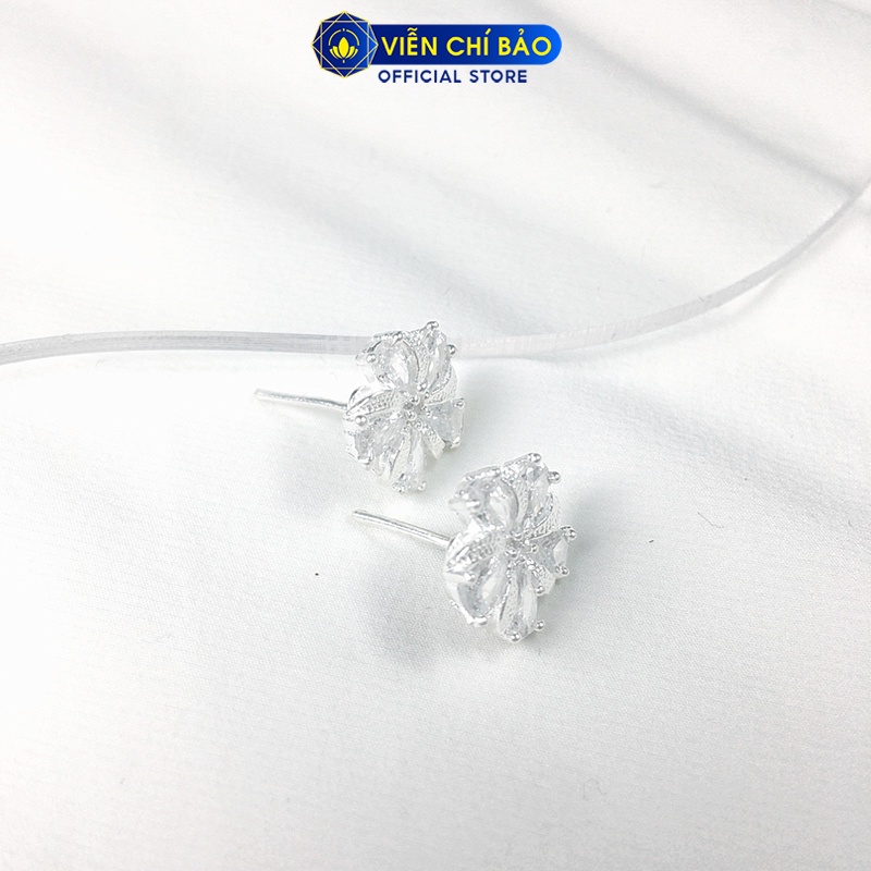 Bông tai bạc nữ Hoa đá trắng chất liệu bạc 925 thời trang phụ kiện trang sức nữ Viễn Chí Bảo B400478
