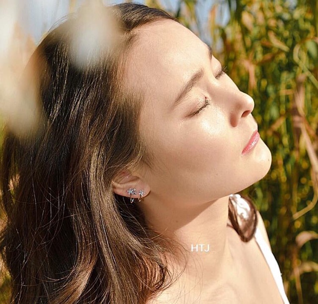 Bông tai nữ hoa đôi điệu đà , bạc ta - THJ SLIVER